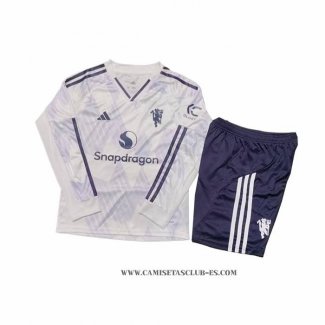 Camiseta Segunda Manchester United Nino 25-26 Manga Larga