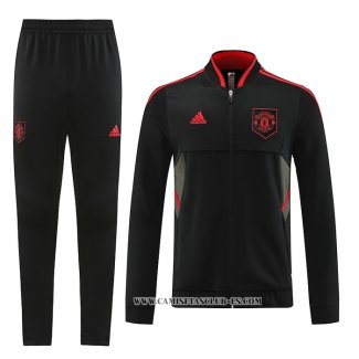 Chandal de Chaqueta del Manchester United 22-23 Negro y Rojo