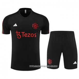 Chandal del Manchester United 23-24 Manga Corta Negro - Pantalon Corto