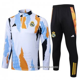 Chandal de Sudadera del Real Madrid 24-25 Blanco y Amarillo