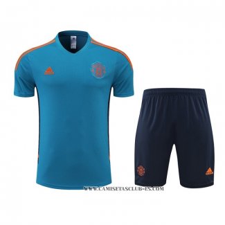 Chandal del Manchester United 22-23 Manga Corta Azul - Pantalon Corto