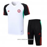 Chandal del Manchester United 23-24 Manga Corta Blanco y Negro - Pantalon Corto