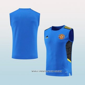 Camiseta de Entrenamiento Manchester United 22-23 Sin Mangas Azul