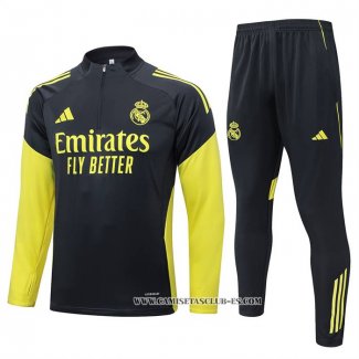 Chandal de Sudadera del Real Madrid Nino 25-26 Amarillo Negro