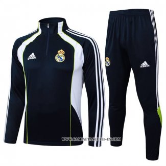 Chandal de Sudadera del Real Madrid Nino 25-26 Negro Blanco