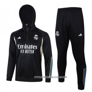 Chandal de Sudadera del Real Madrid Nino 23-24 Negro y Blanco