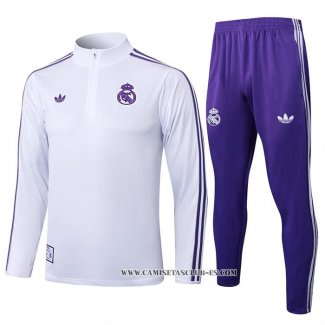 Chandal de Sudadera del Real Madrid Nino 25-26 Blanco Purpura