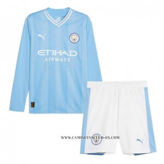Camiseta Primera Manchester City Nino 23-24 Manga Larga