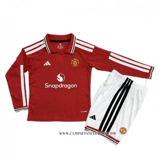 Camiseta Primera Manchester United Nino 26-27 Manga Larga