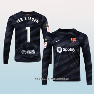 Camiseta Barcelona Portero Jugador Ter Stegen 23-24 Manga Larga Negro